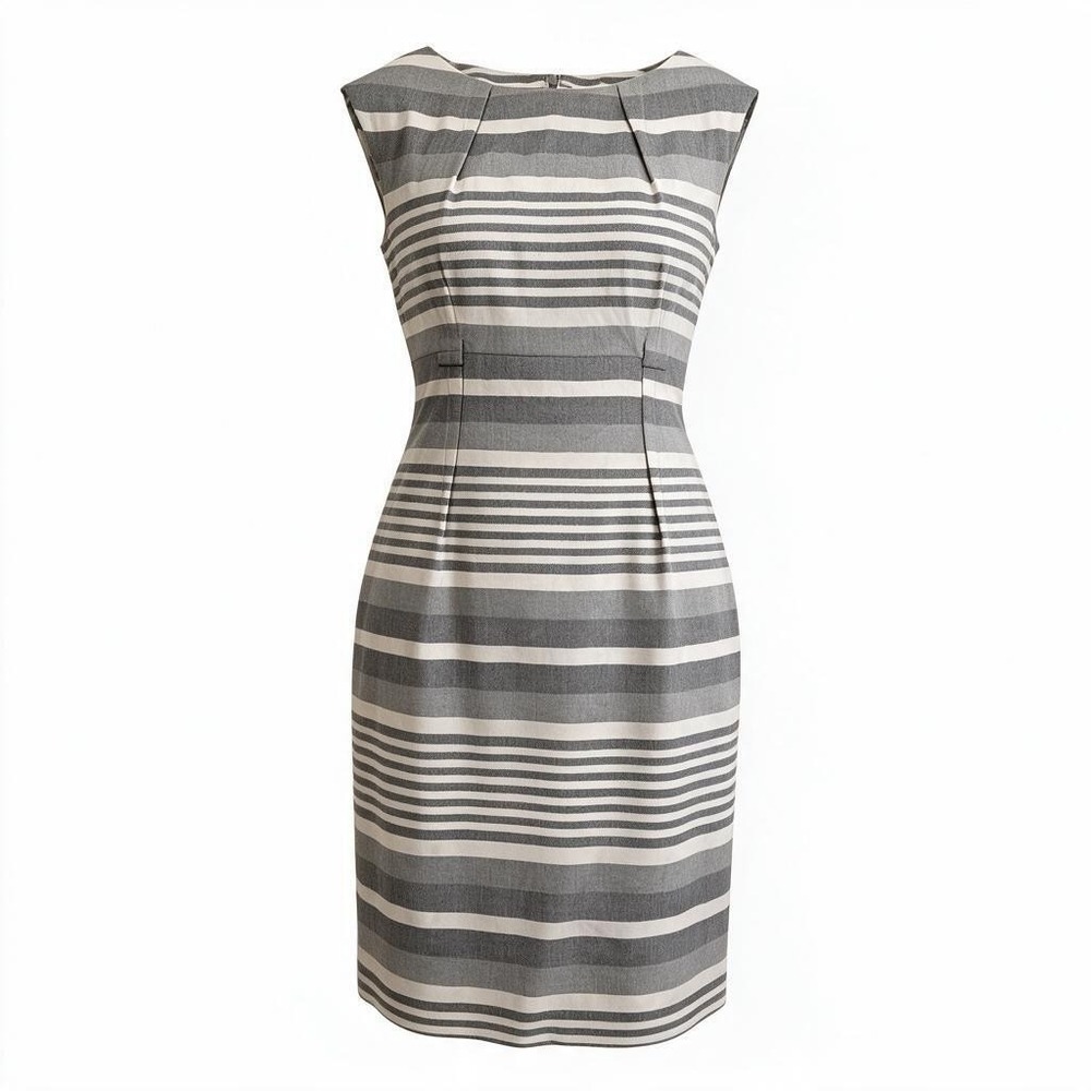 Calvin Klein Womens Size 14 Gray White Striped Sleeveless Sheath Dress